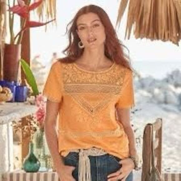 Sundance Imogen Lace Orange Tee - Picture 1 of 6